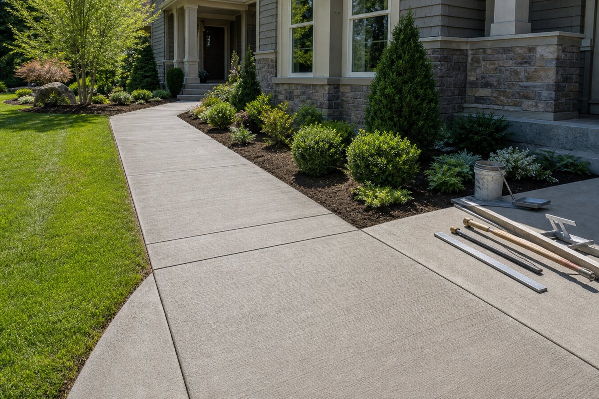 New concrete sidewalk and walkway